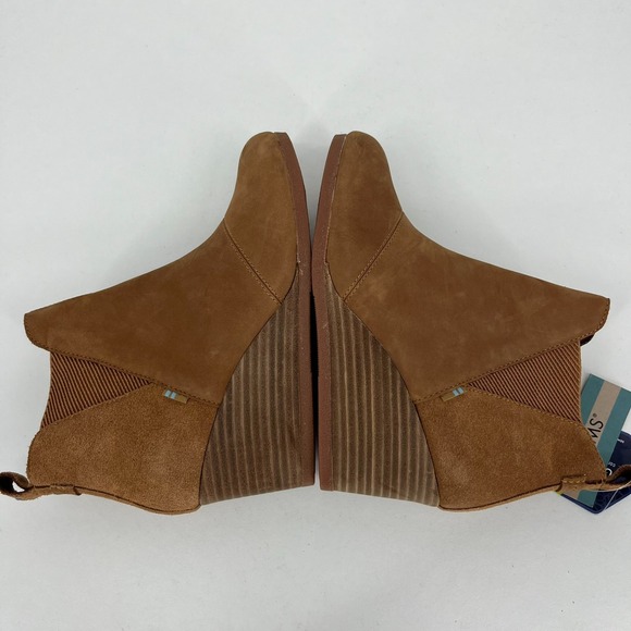 TOMS Women's Kelsey Tan Oiled Nubuck Suede Comfort Ankle Wedge Boots Size 7.5 - Picture 5 of 8
